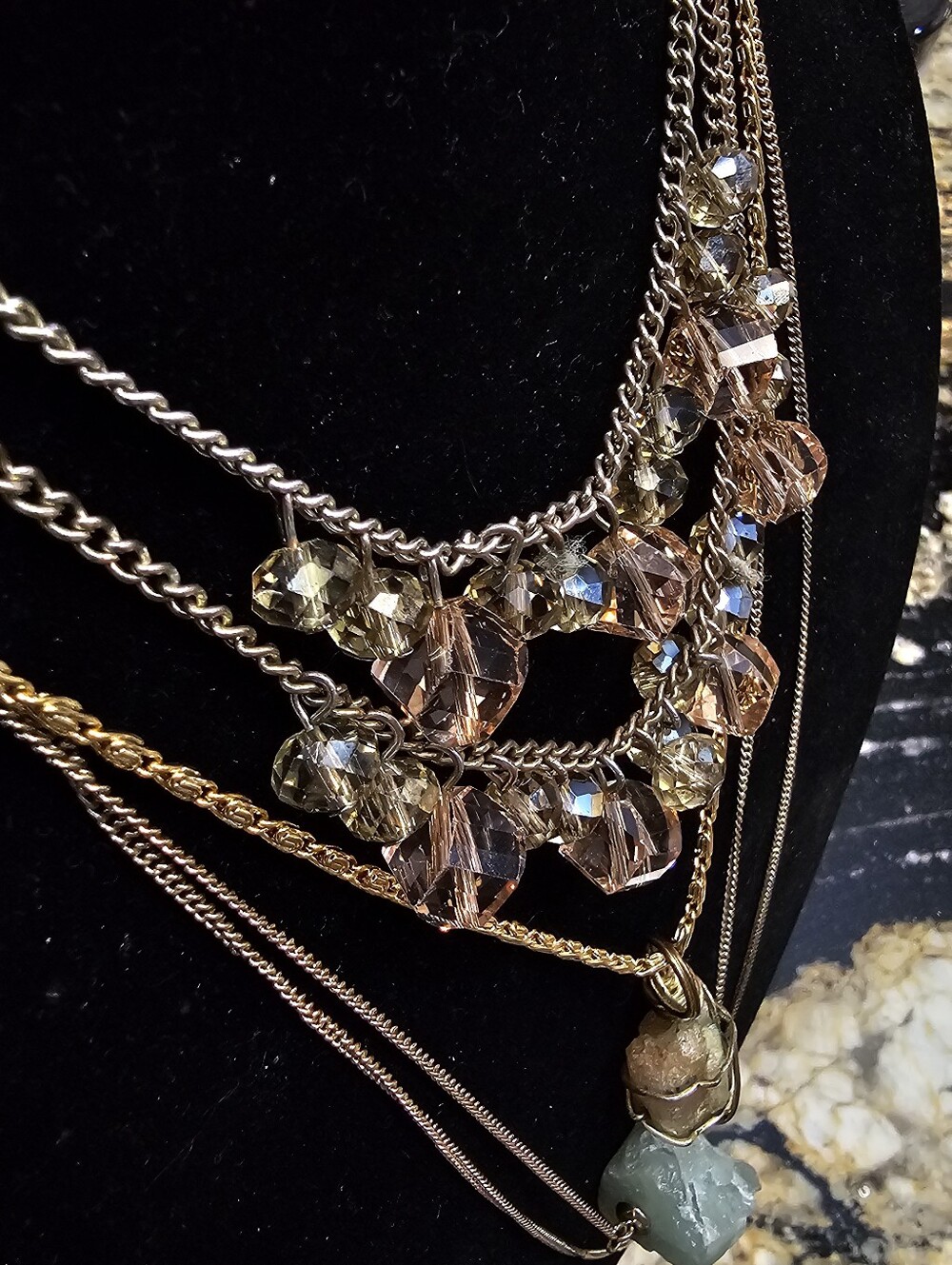 Gold-Tone Multi-Strand Crystal Necklace - Beige & Champagne~3 Necklaces